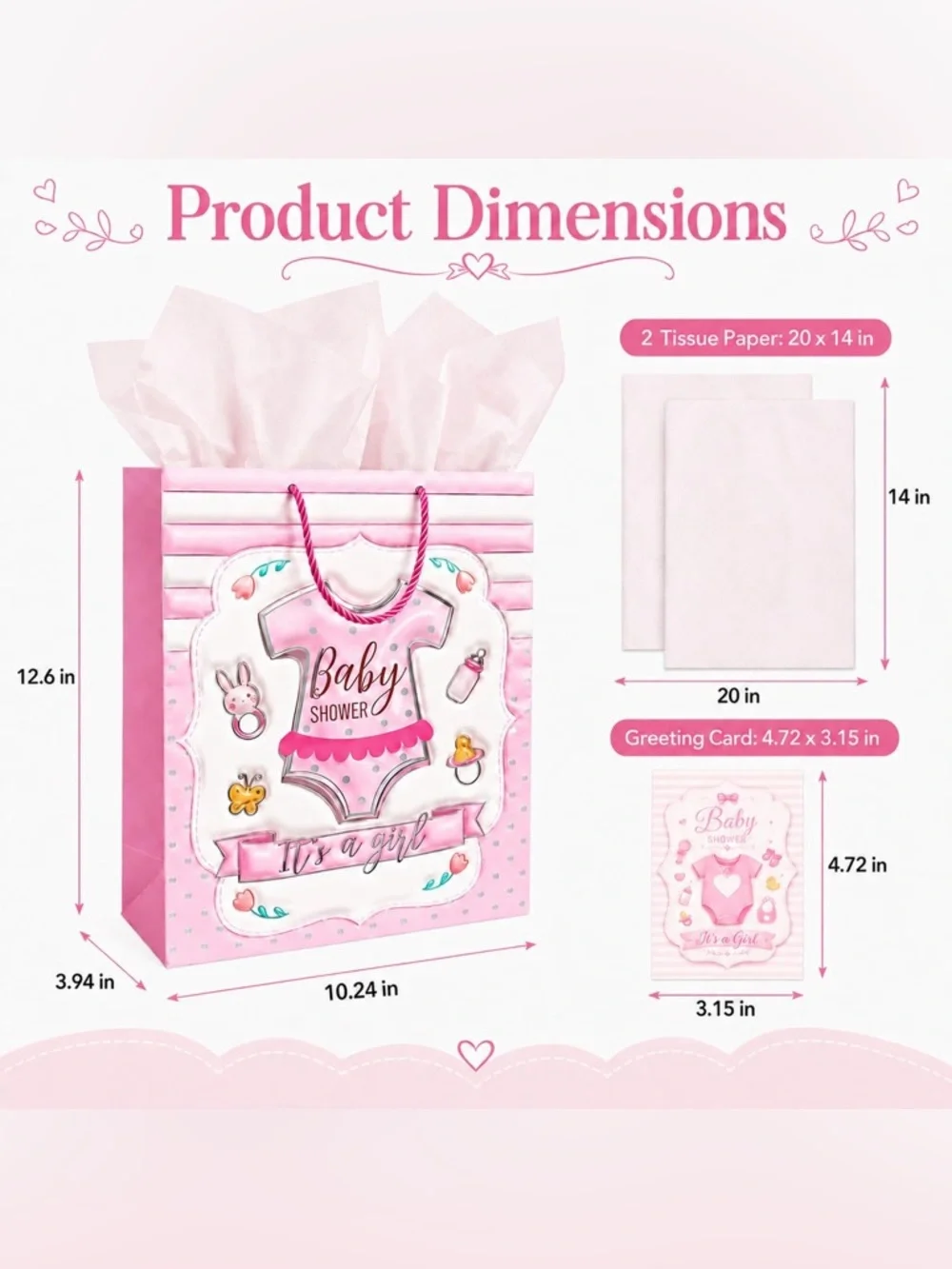 Baby Girl Foil Onesie Gift Bag – Pink Design with Tissue & Card